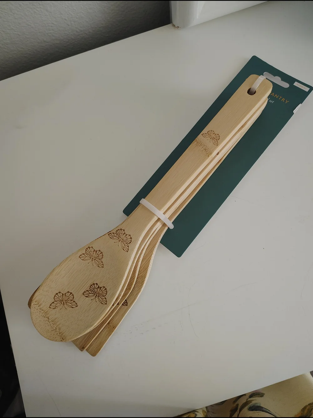 Floral Engraved Bamboo Cooking Spoon Set - Natural